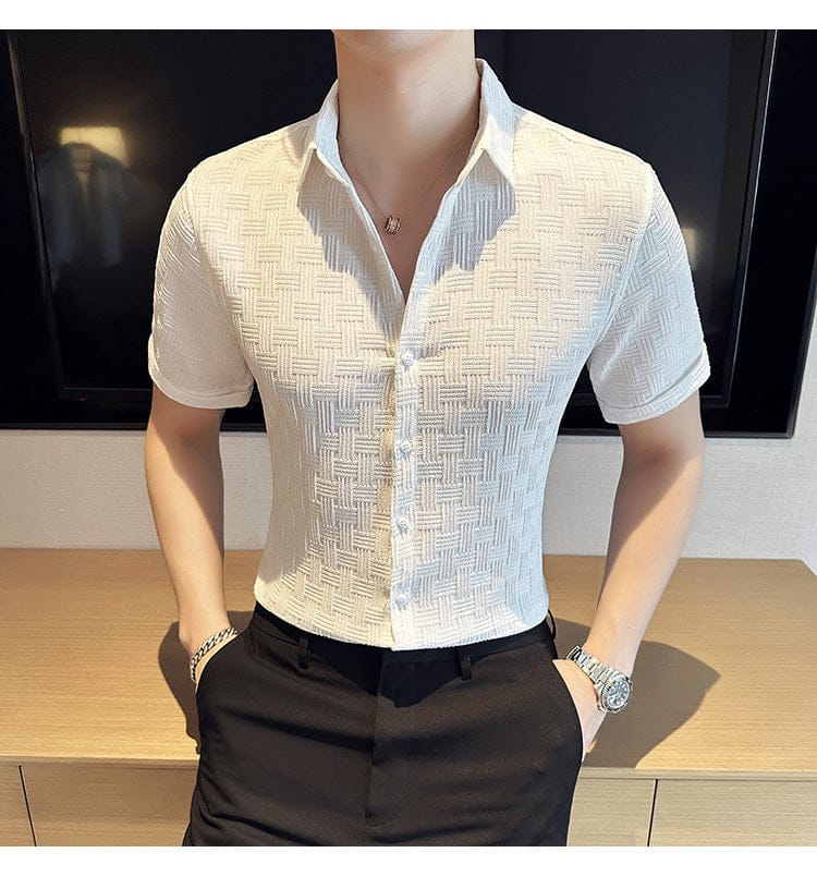 Men’s White Slim Fit Textured Short Sleeve Shirt